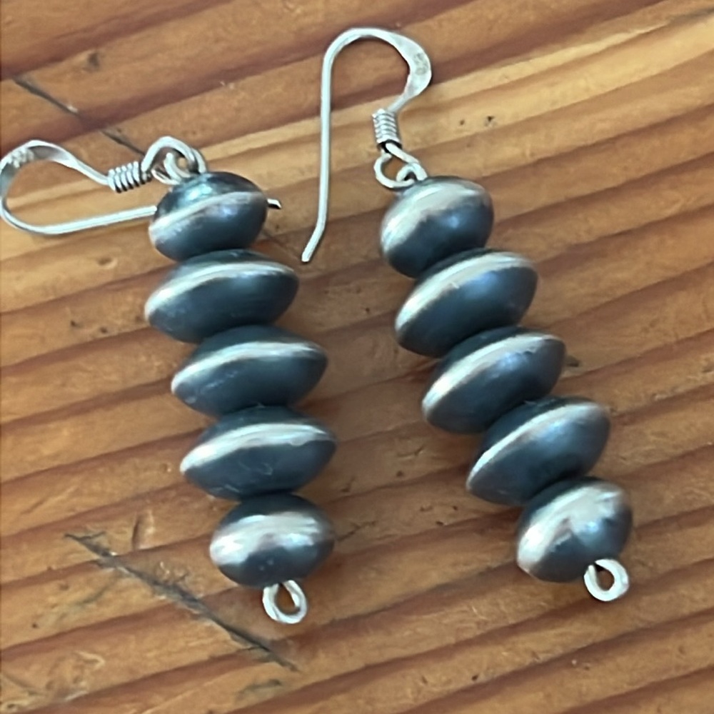Navajo Sterling Silver Beaded Dangle Earrings